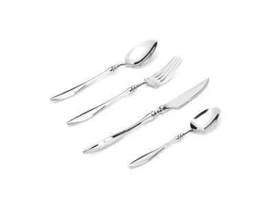 Ornamental Scroll-Neck Stainless Steel Flatware Set