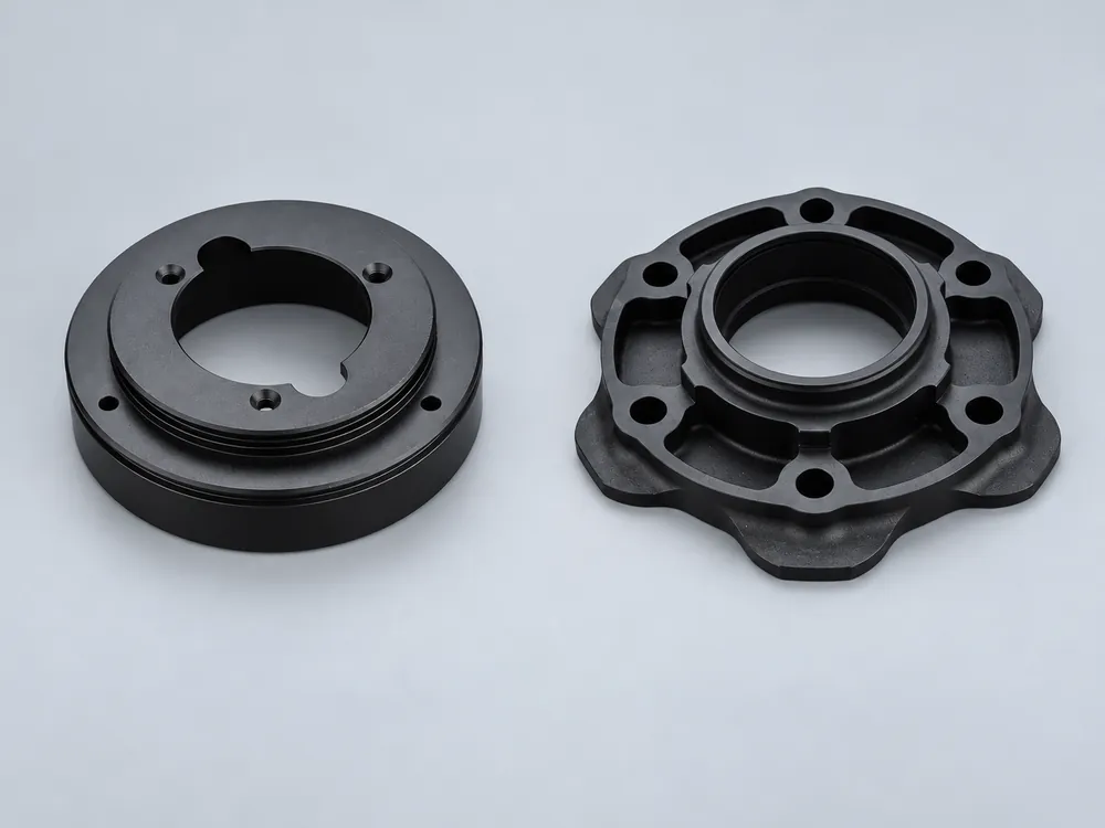 CNC milled mounting components — presentation based on actual product photographs.