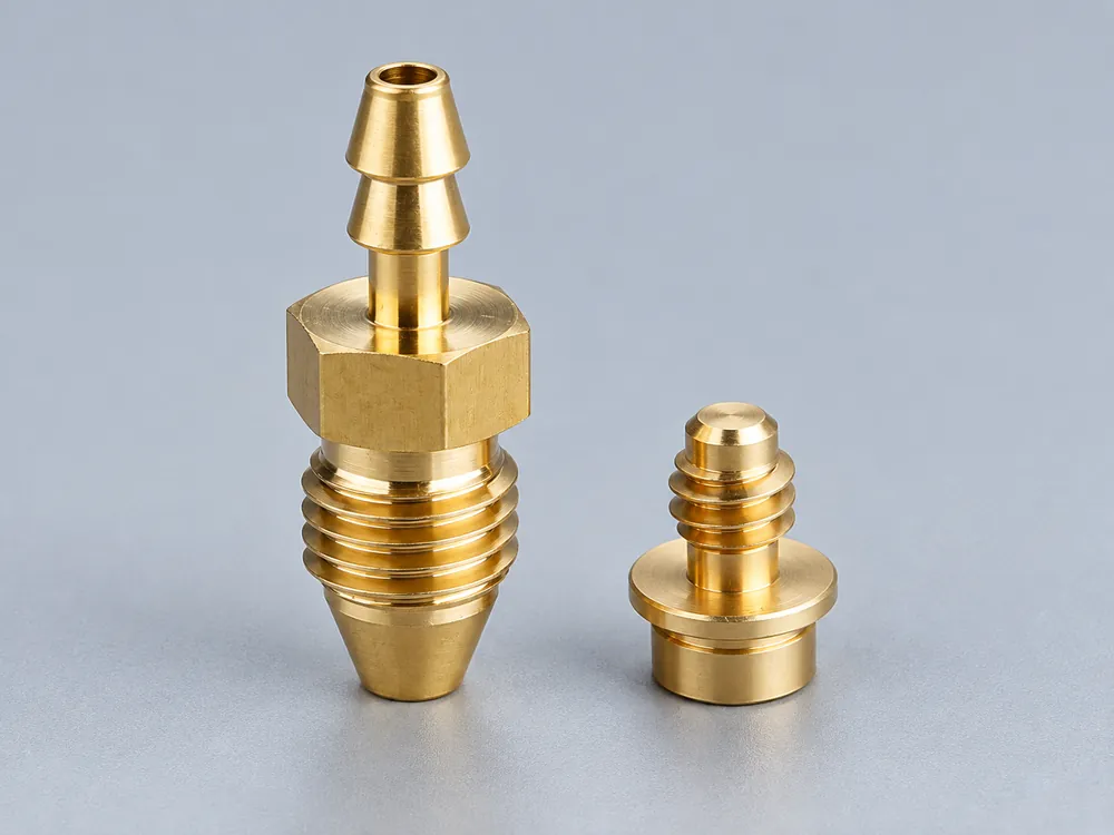CNC turned air connector components — presentation based on actual product photographs.