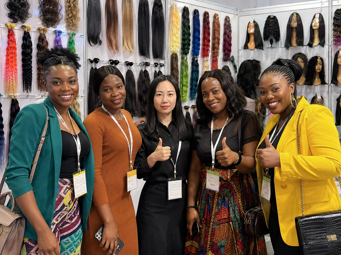 International customers visiting Wendi hair products booth