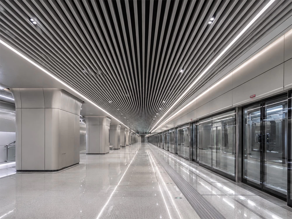 Metro station aluminum ceiling and wall cladding