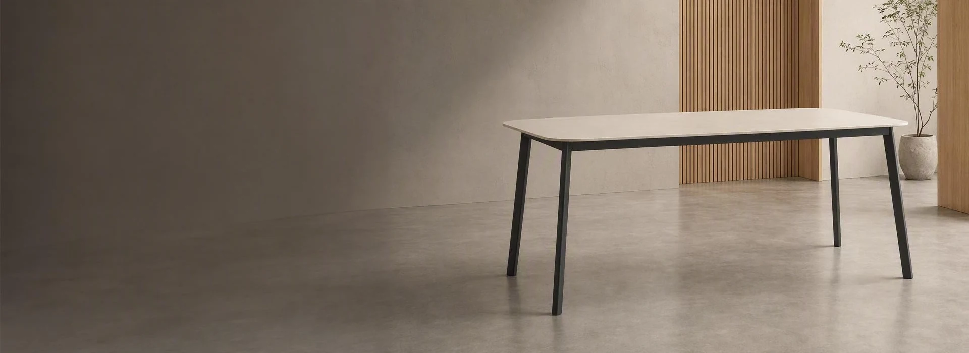 Rectangular dining furniture with a slim edge and splayed legsrenoju_slide_3