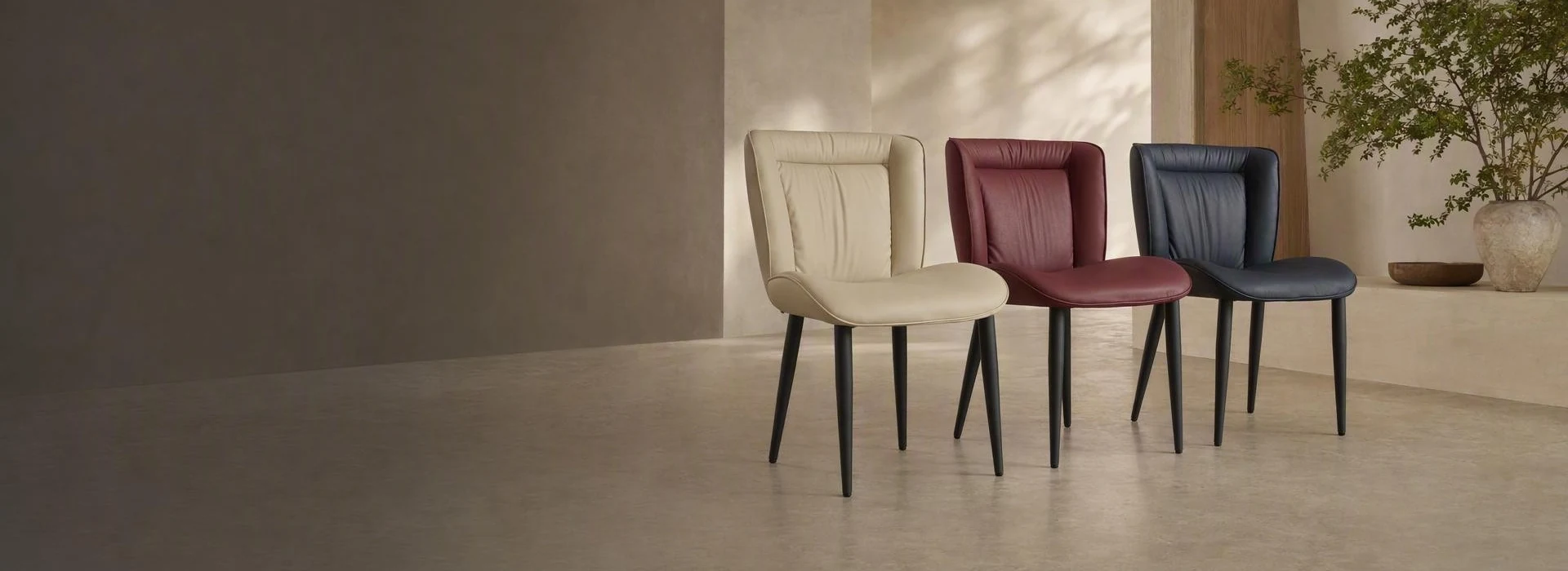 Front view of dining seats with black tapered metal legsrenoju_slide_2