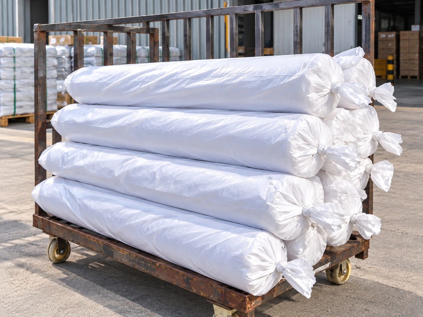 Wrapped fabric rolls at Fuxin