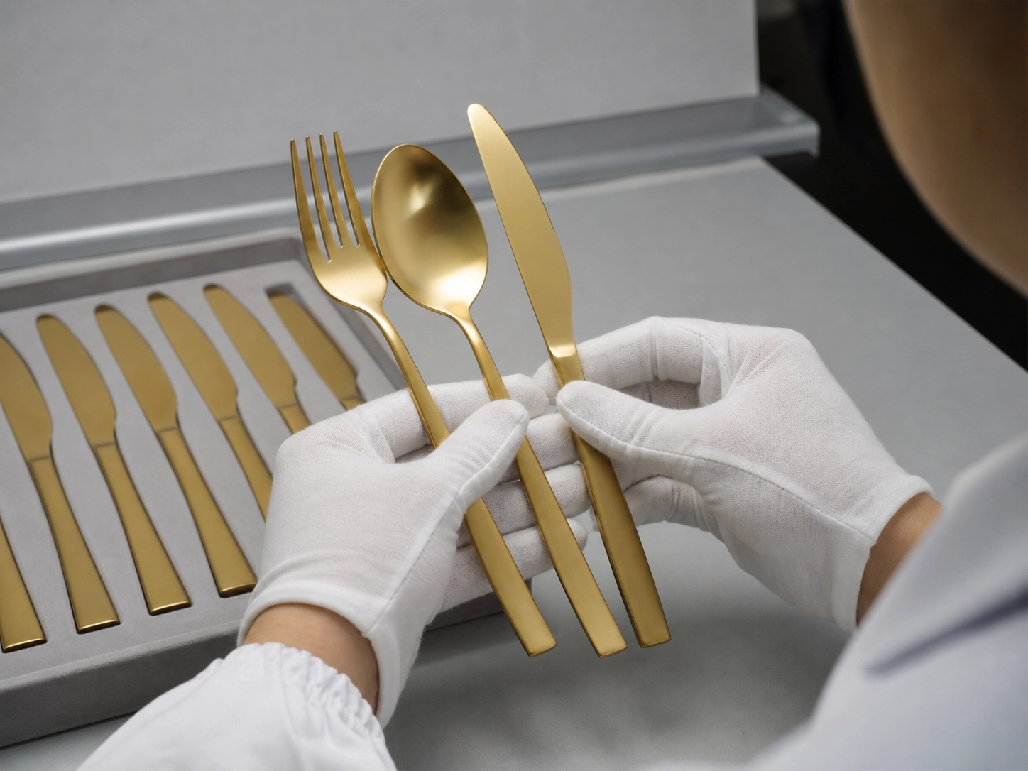 Quality inspection of gold-tone flatware color consistency