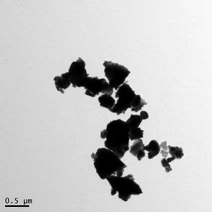 Representative TEM micrograph of HfC powder at 0.5 micrometer scale