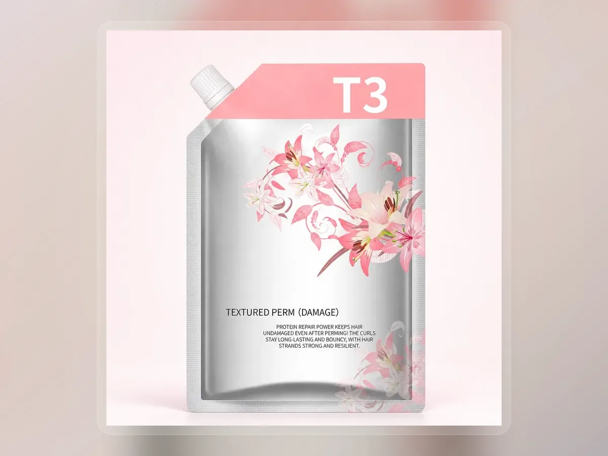 Pink floral thermal perm cream refill pouch on premium extended background