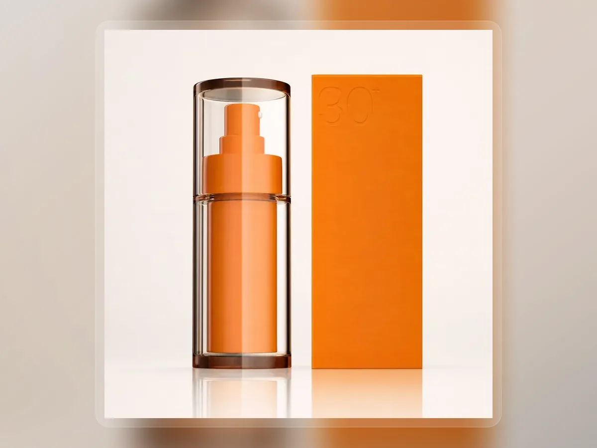 Orange silk protein treatment airless bottle with carton on premium extended background