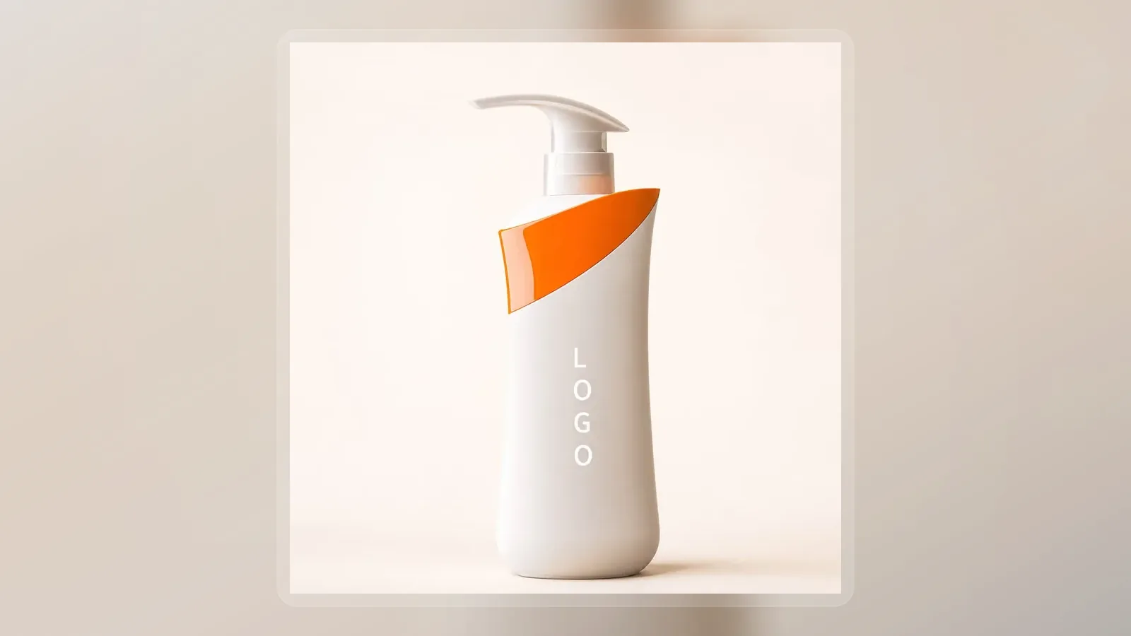 White oil control shampoo pump bottle with orange accent in wide presentation layout