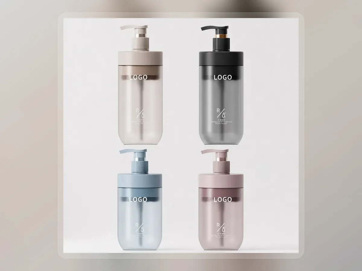 Neutral niacinamide body wash pump bottles in four colors on premium extended background