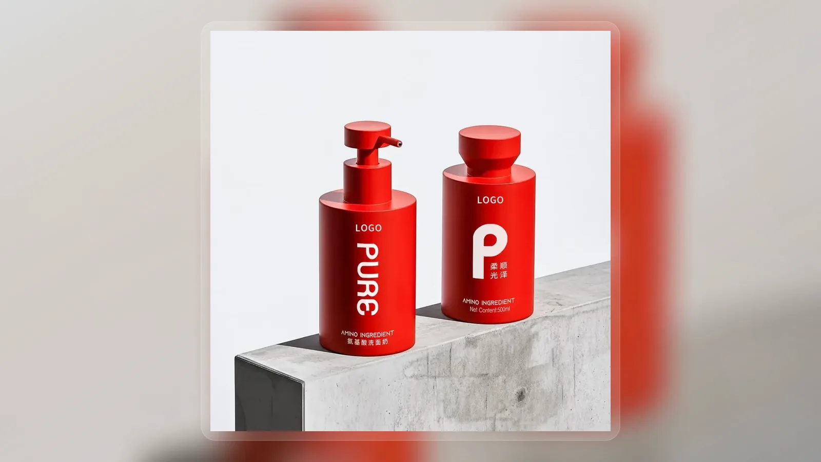Red deep hydration protein treatment pump bottles in wide presentation layout
