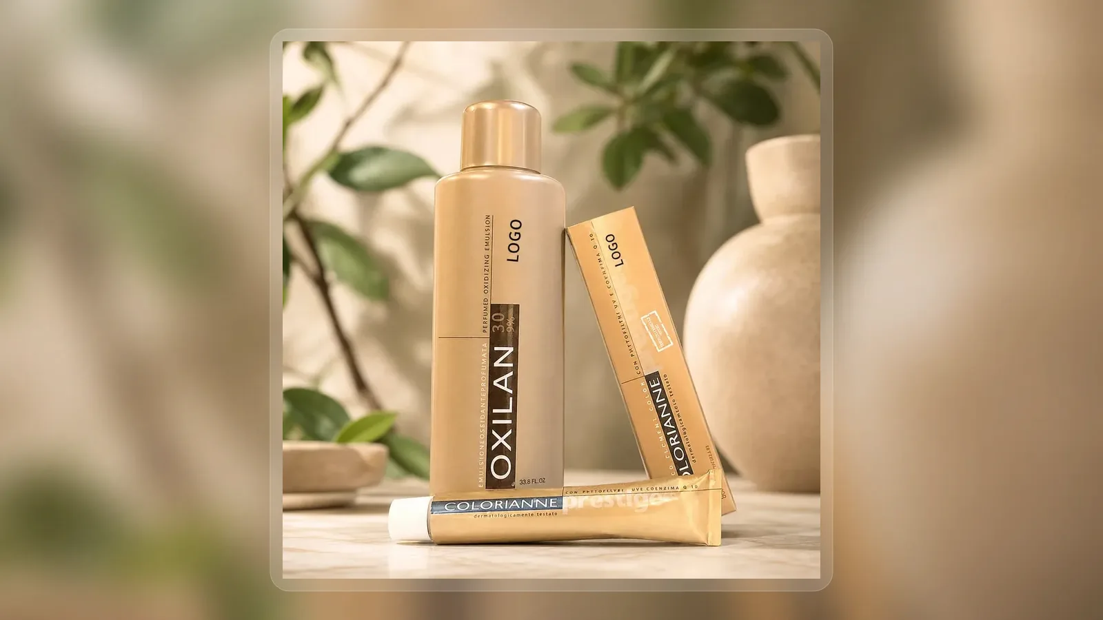 Botanical black hair cream bottles with slim cartons in wide presentation layout