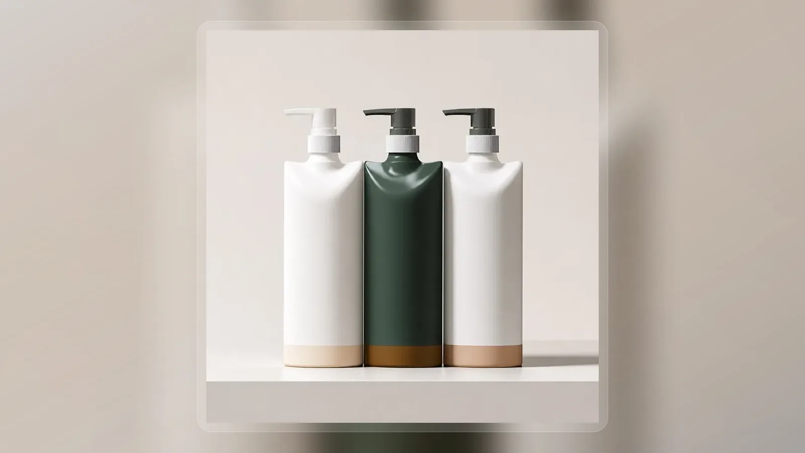 White and green clarifying body wash pump bottles in wide presentation layout