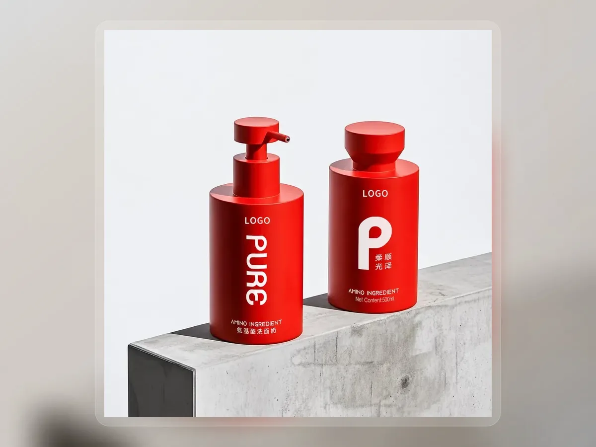 Red deep hydration protein treatment pump bottles on premium extended background
