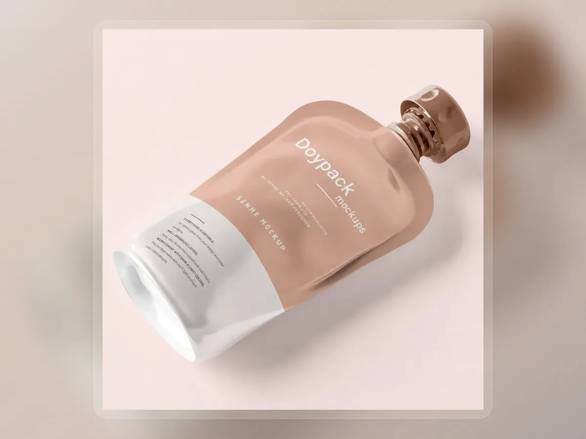 Soft pink botanical hair dye squeeze bottle on pale background on premium extended background