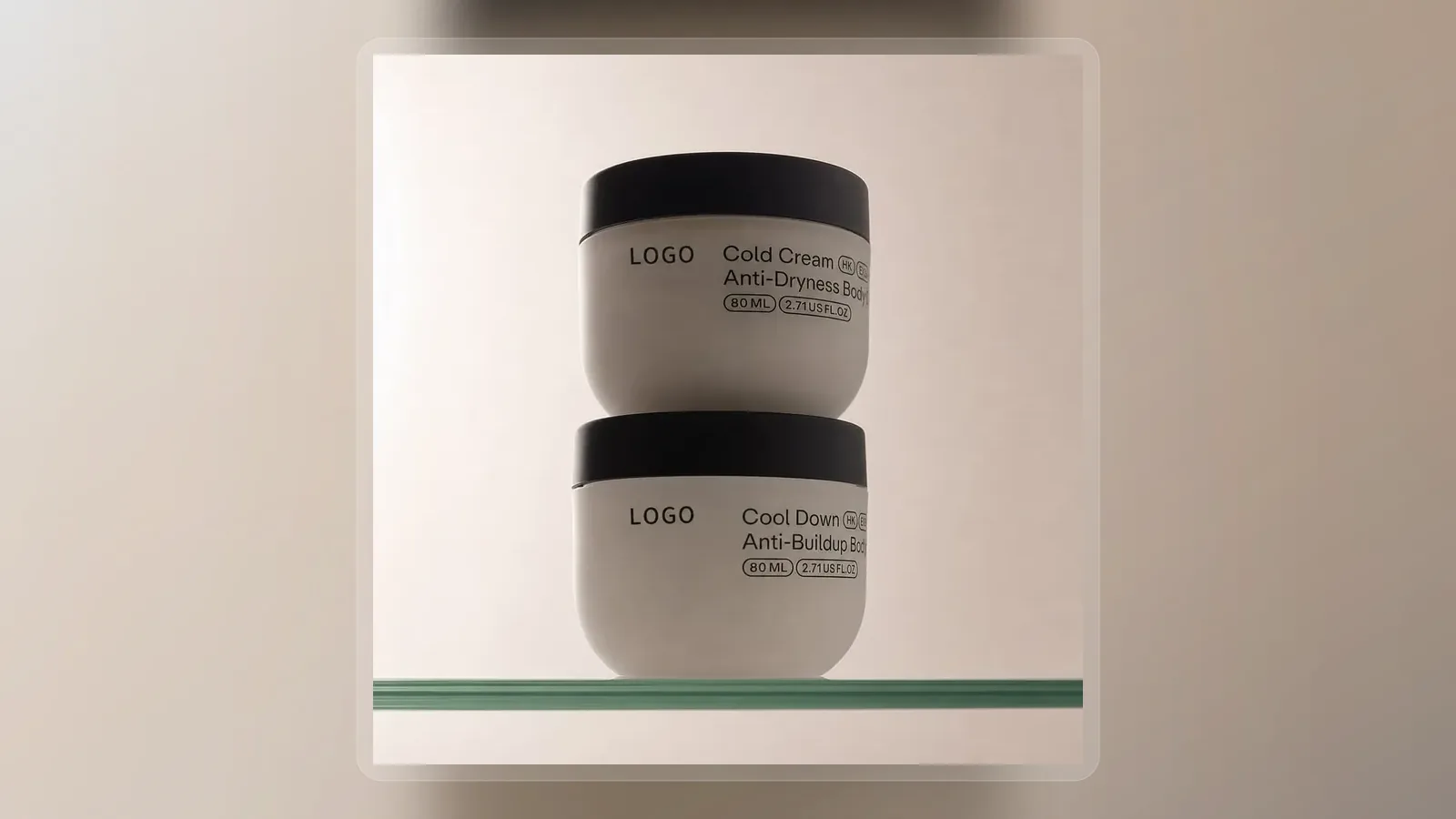 Two stacked protein repair cream jars with black lids in wide presentation layout