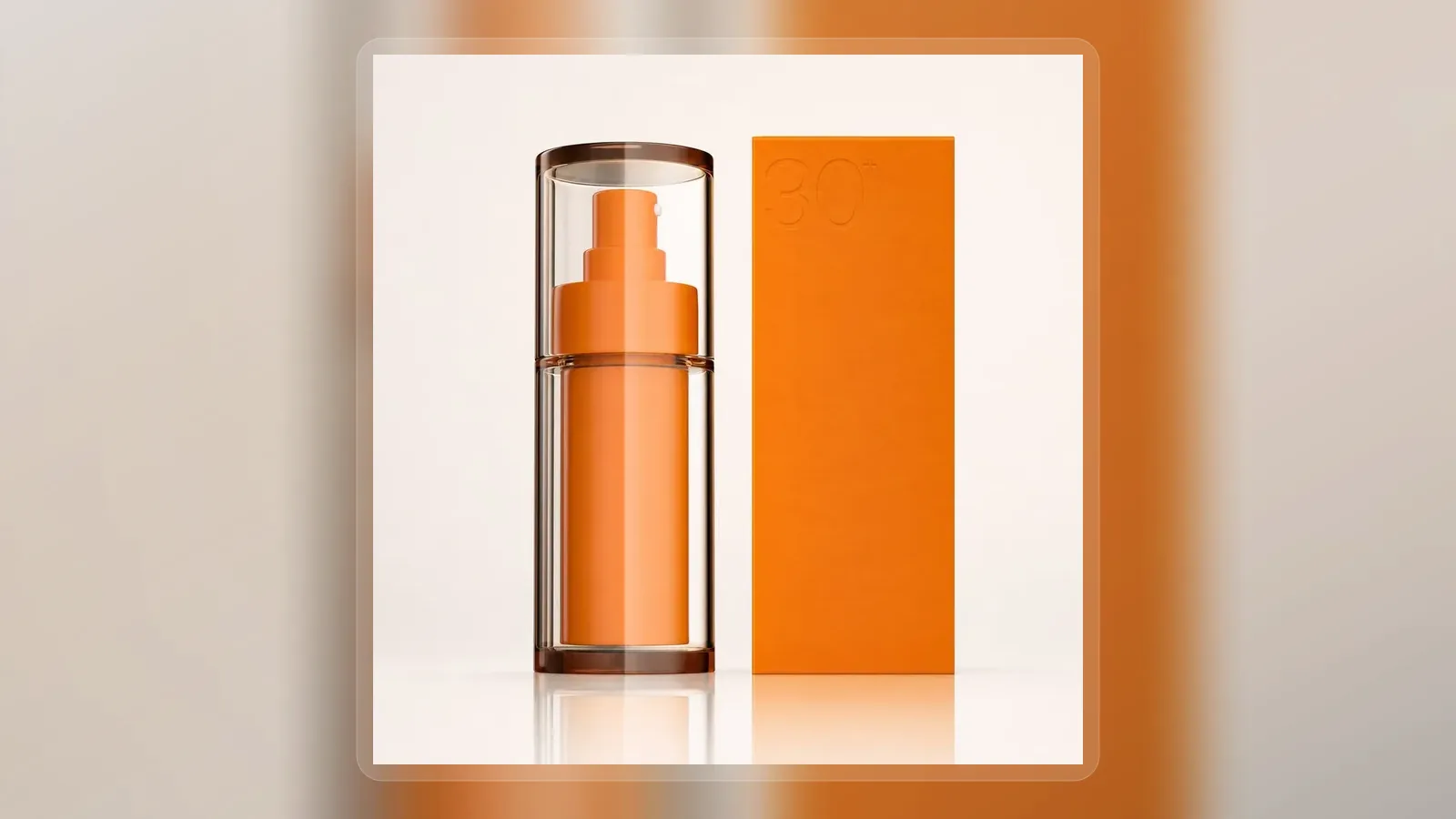 Orange silk protein treatment airless bottle with carton in wide presentation layout