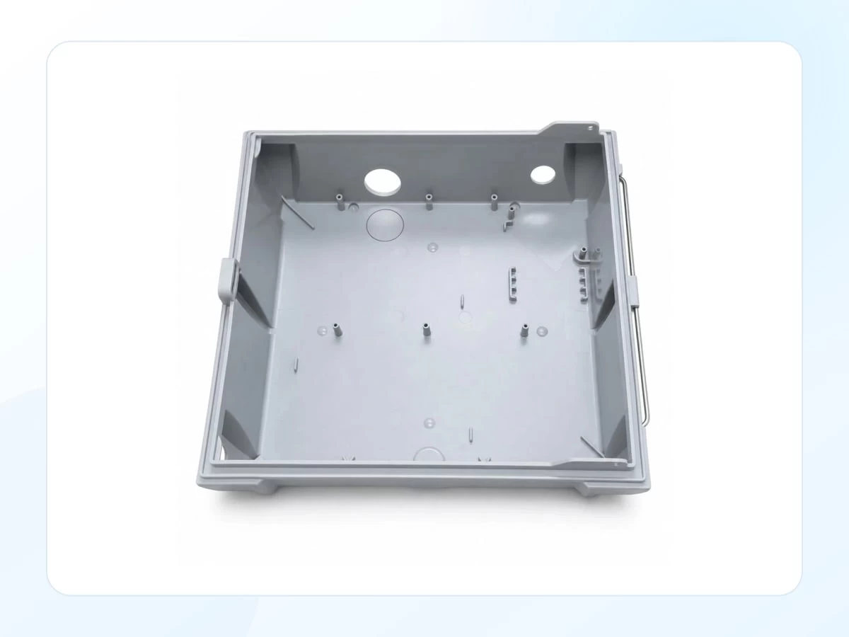 Open 1056 electrical enclosure base with molded mounting bosses with key product features