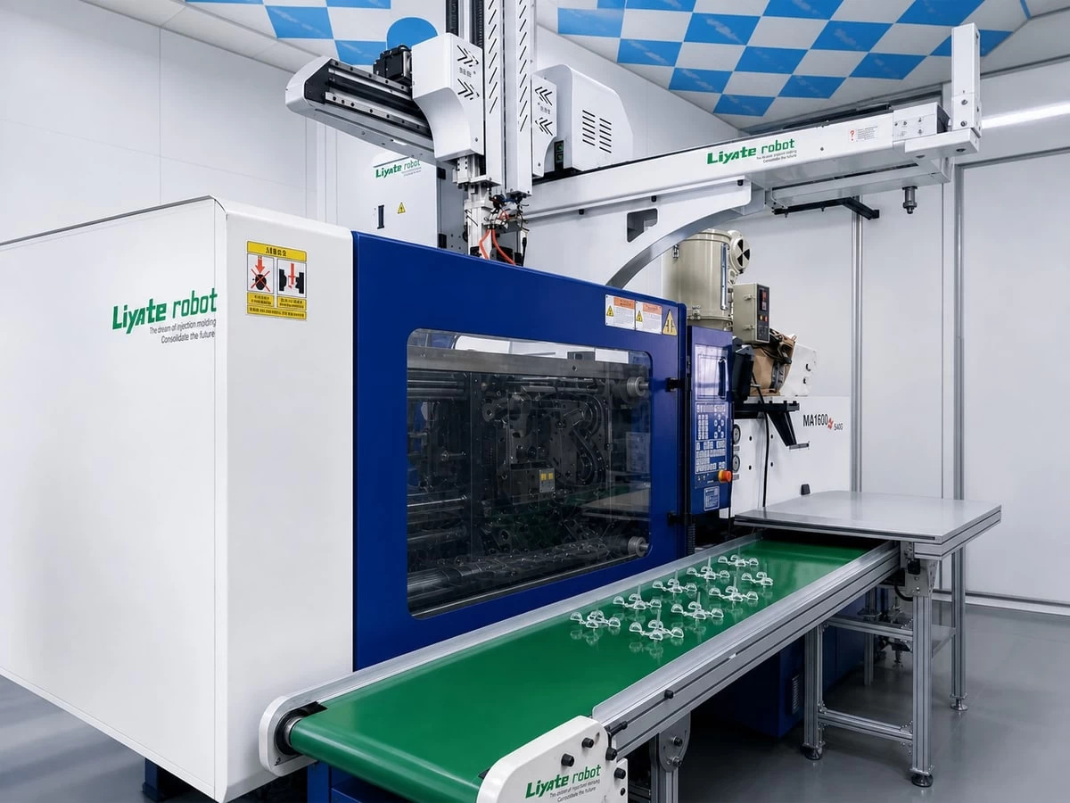 Automated injection molding cell at Hengmei plastic products factory