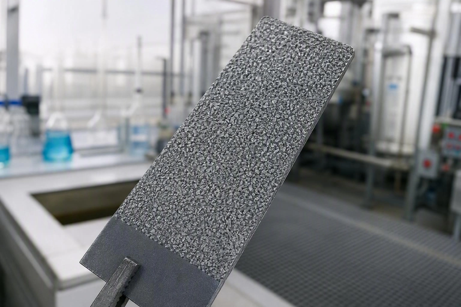 Macro view of a crystalline zinc phosphate coating on carbon steel
