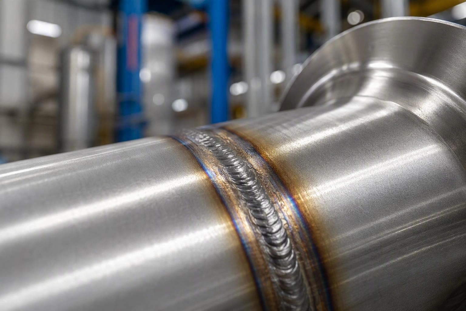 Stainless steel weld bead showing heat tint discolouration