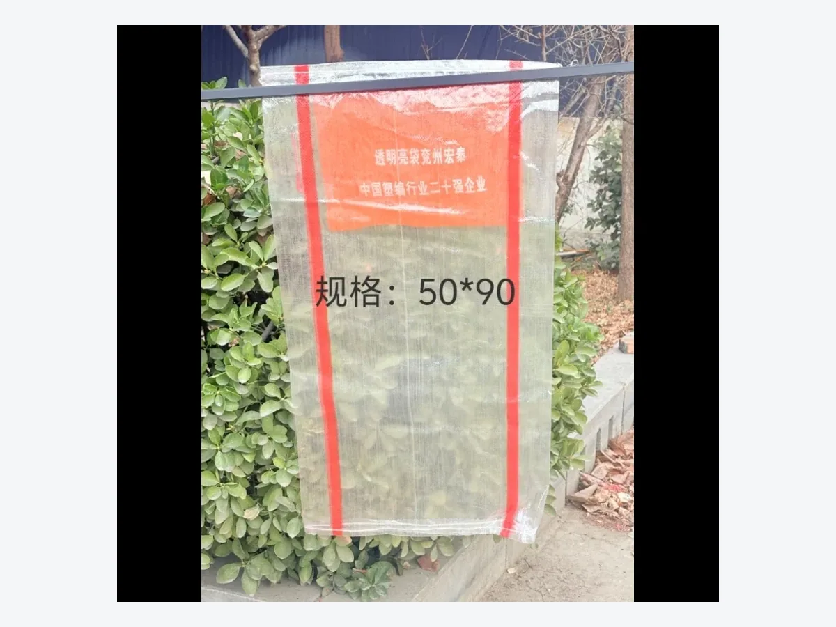 Transparent PP woven sack showing edge and seam details