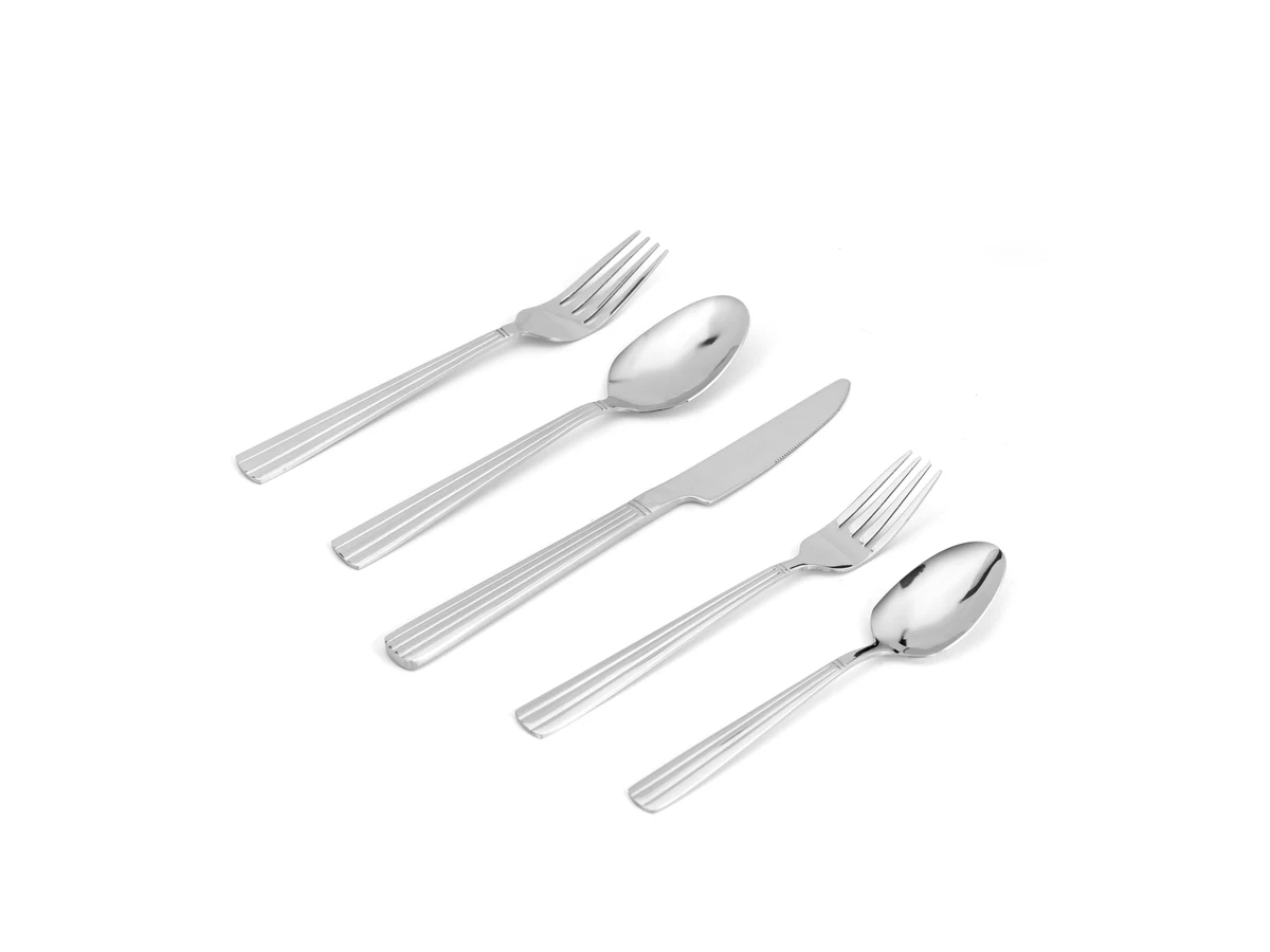 Triple-Groove stainless steel flatware assortment on white background