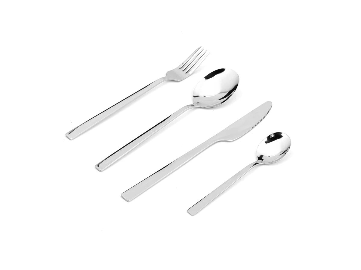 Bold Smooth Handle stainless steel flatware assortment on white background