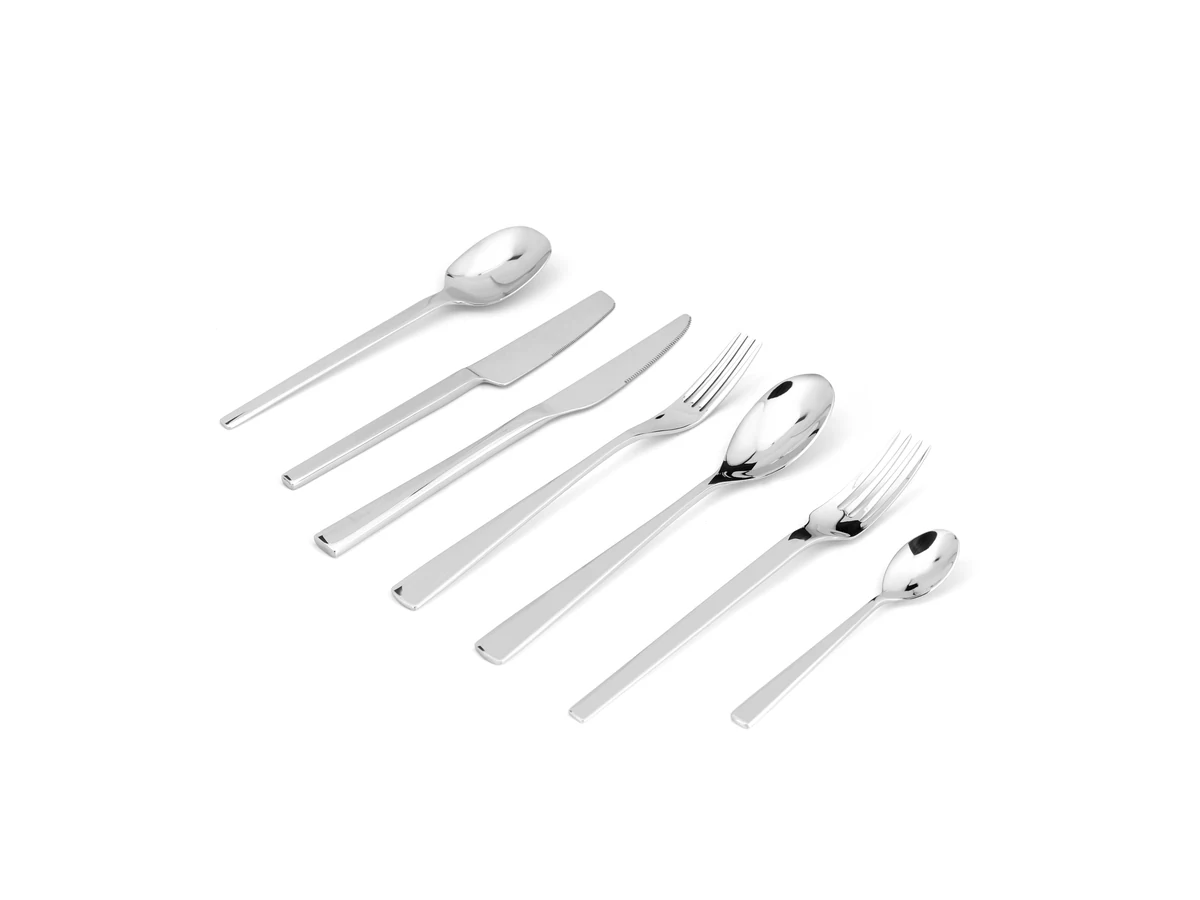 Smooth Oval Hospitality stainless steel flatware assortment on white background