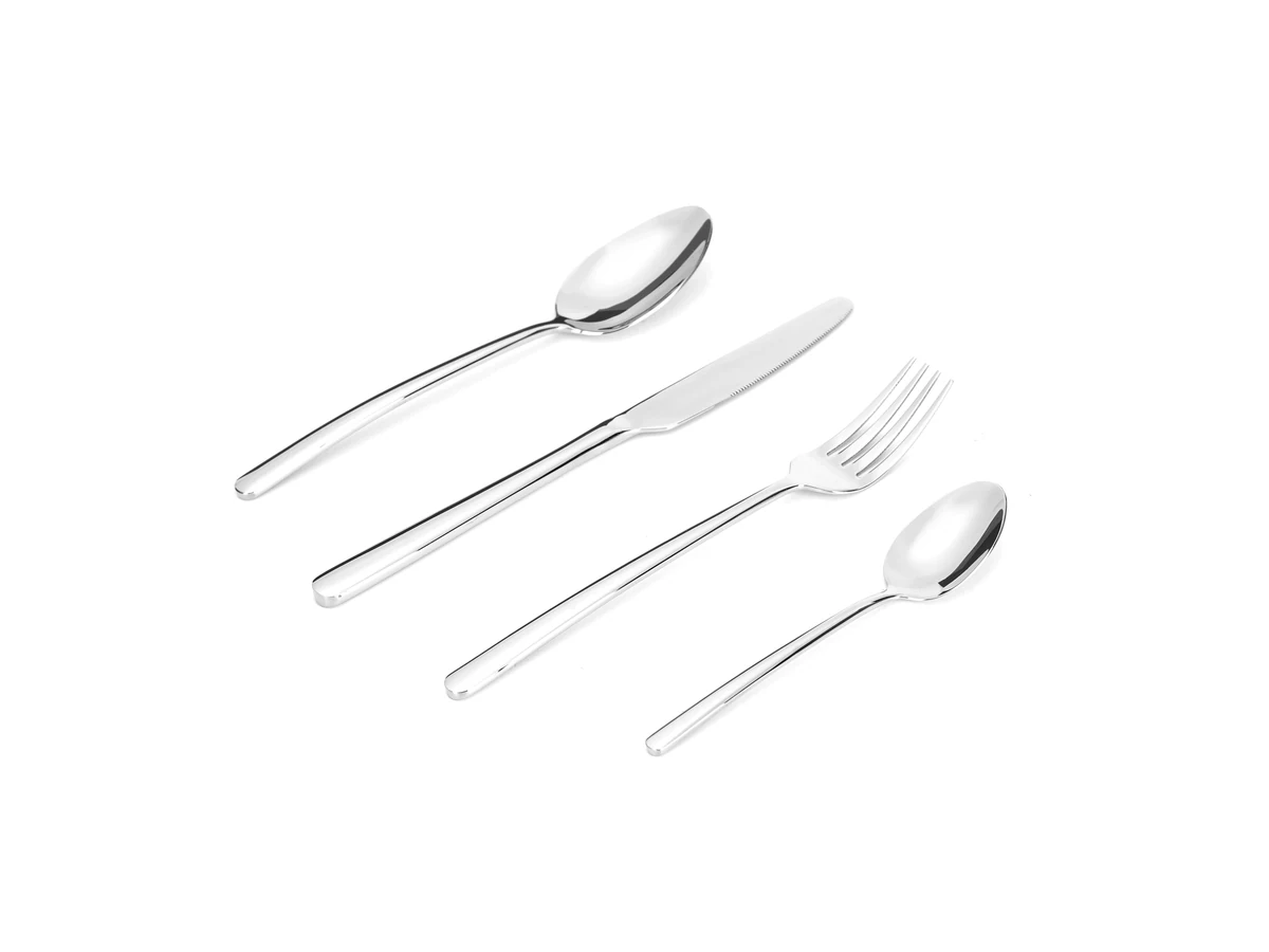 Fine Taper Handle stainless steel flatware assortment on white background