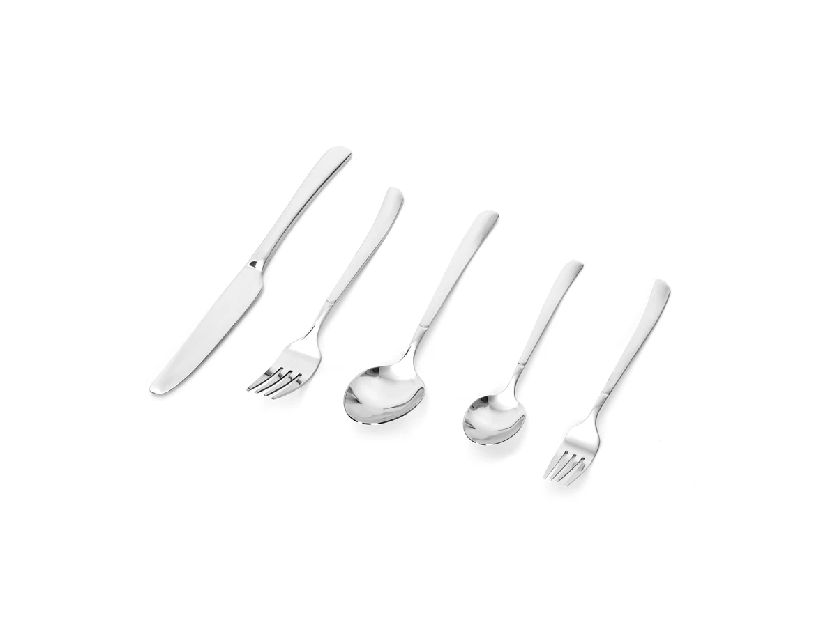 Five-Piece Specialty Serving stainless steel flatware assortment on white background