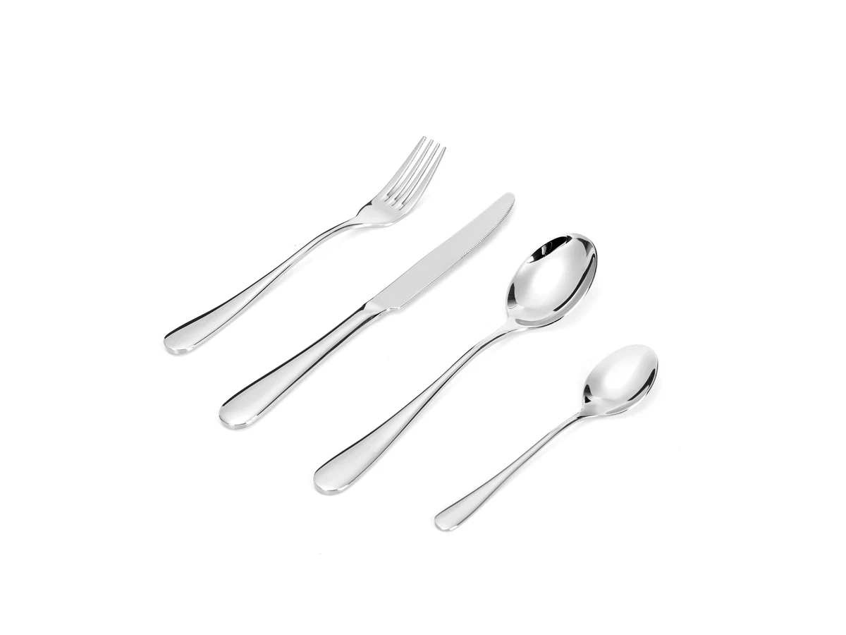 Soft Oval Handle stainless steel flatware assortment on white background