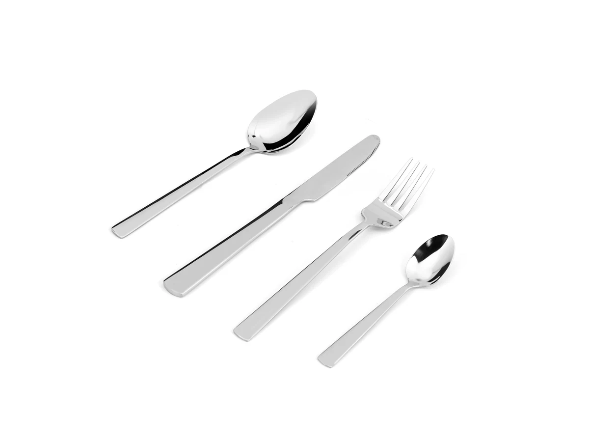 Wide Satin Handle stainless steel flatware assortment on white background
