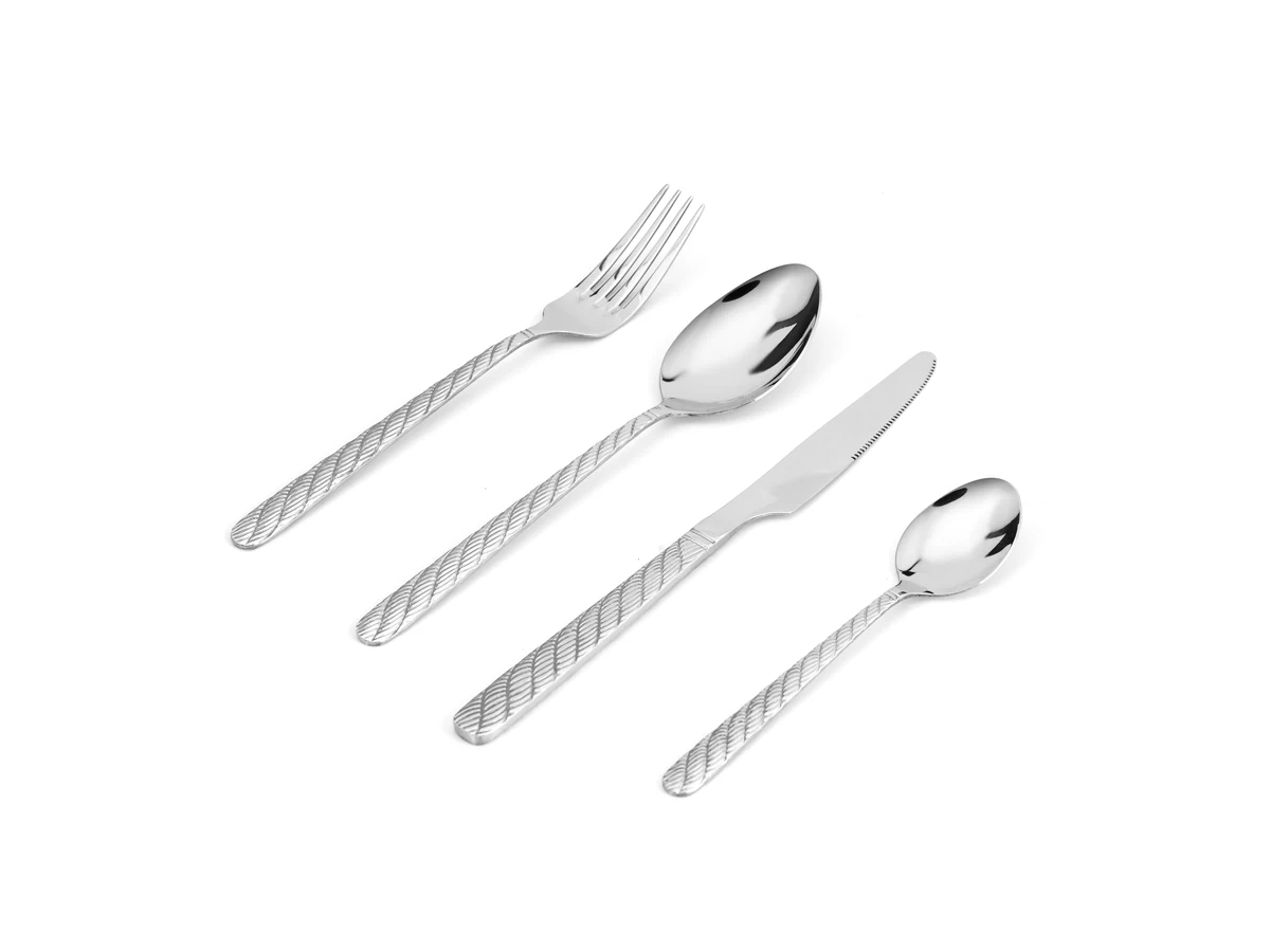 Twisted Rope Handle stainless steel flatware assortment on white background