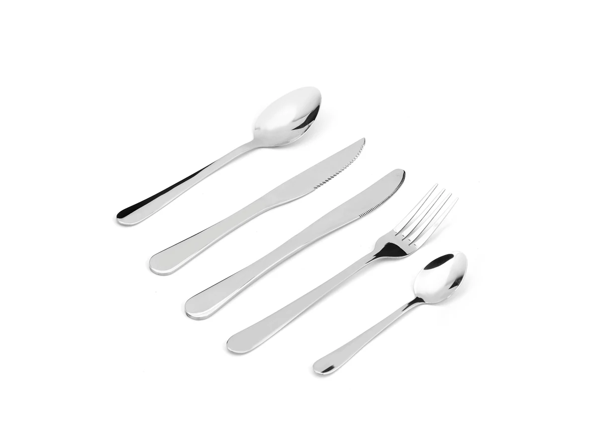 Wide Paddle Handle stainless steel flatware assortment on white background