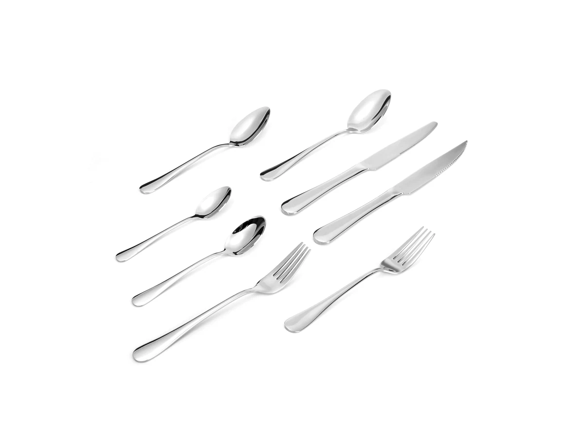Wave-Contour stainless steel flatware assortment on white background