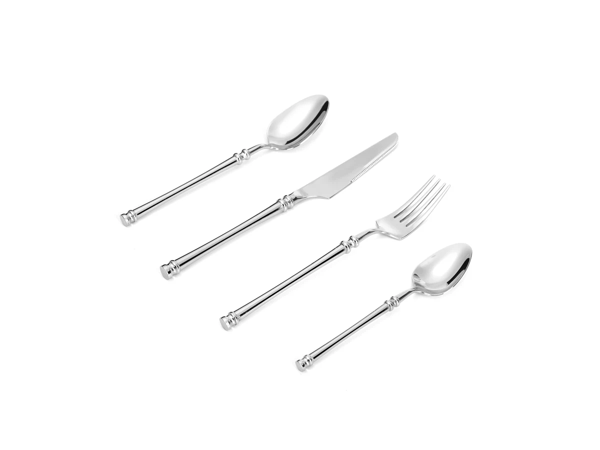Four-piece fluted handle stainless steel flatware set