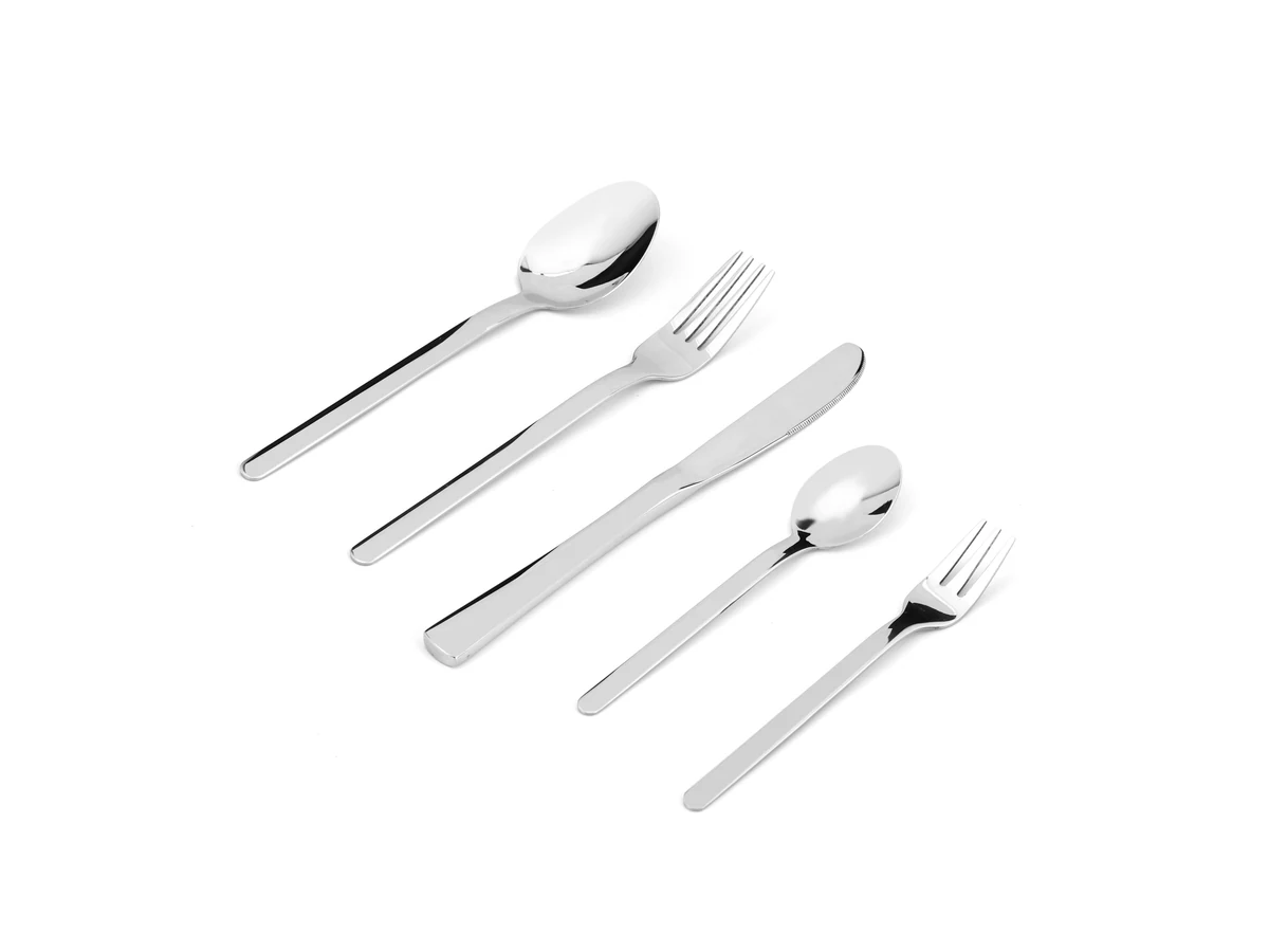Broad Modern Handle stainless steel flatware assortment on white background