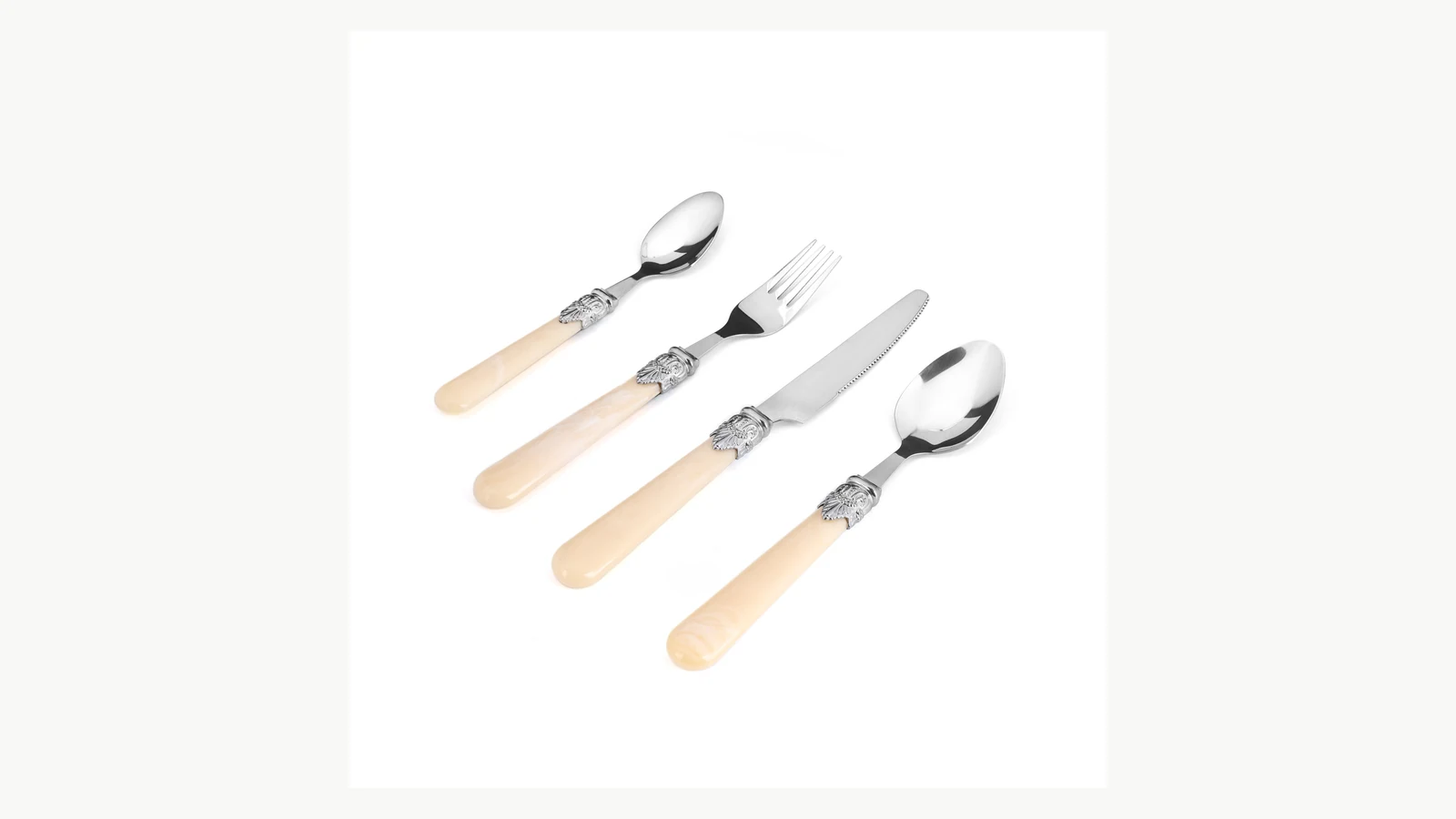 Decorative ivory handle and collar details on four cutlery pieces