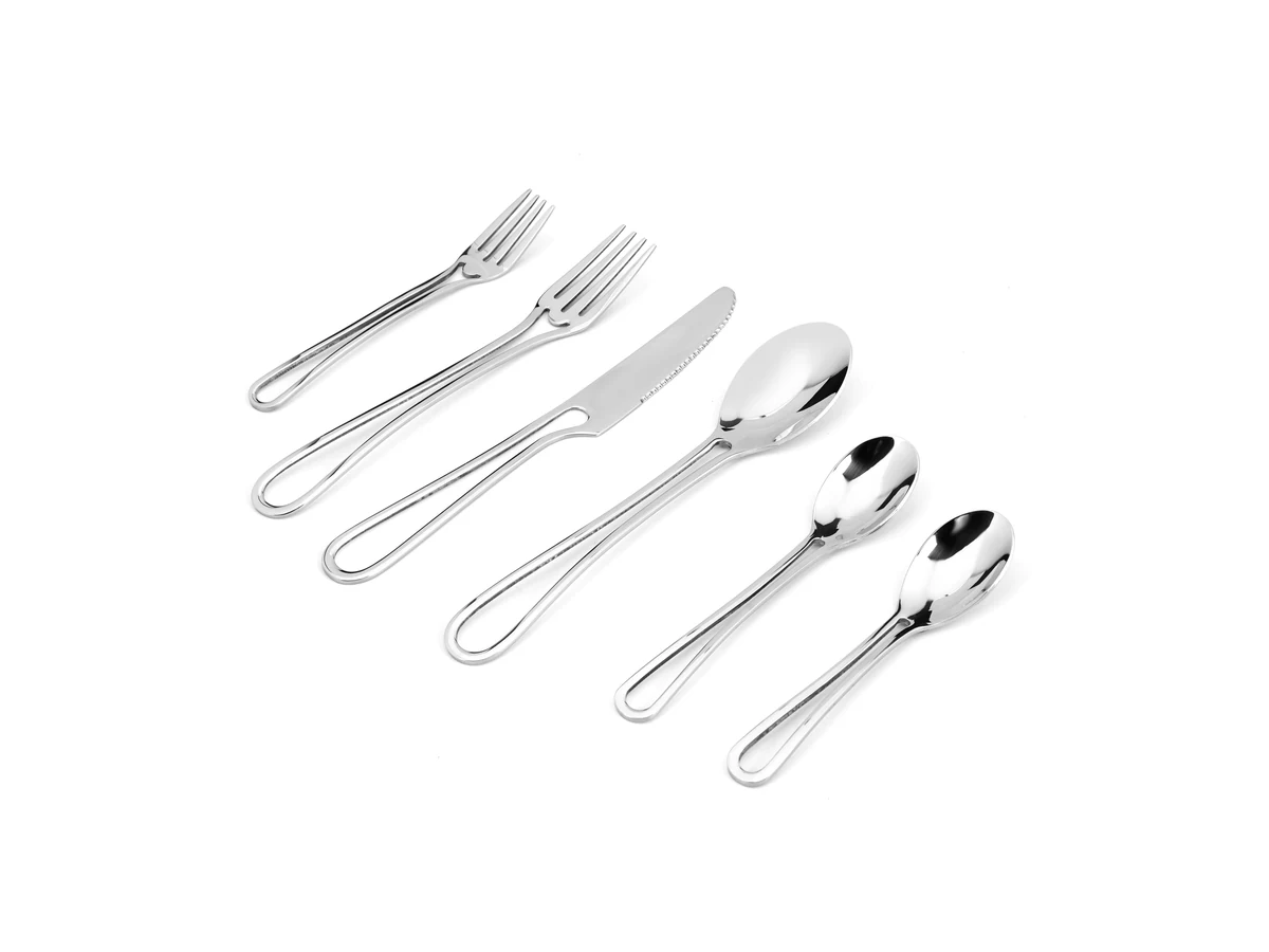 Oval Loop Handle stainless steel flatware assortment on white background