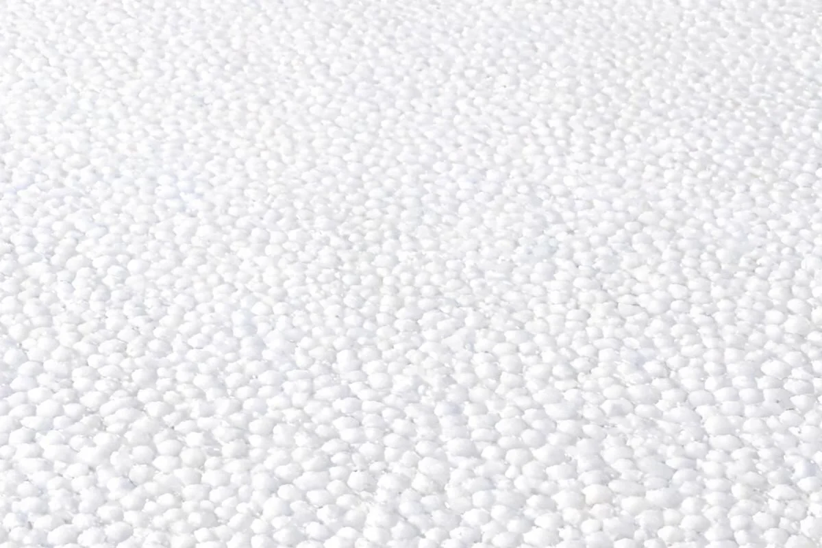 EPS expanded polystyrene foam board close-up showing cellular structure