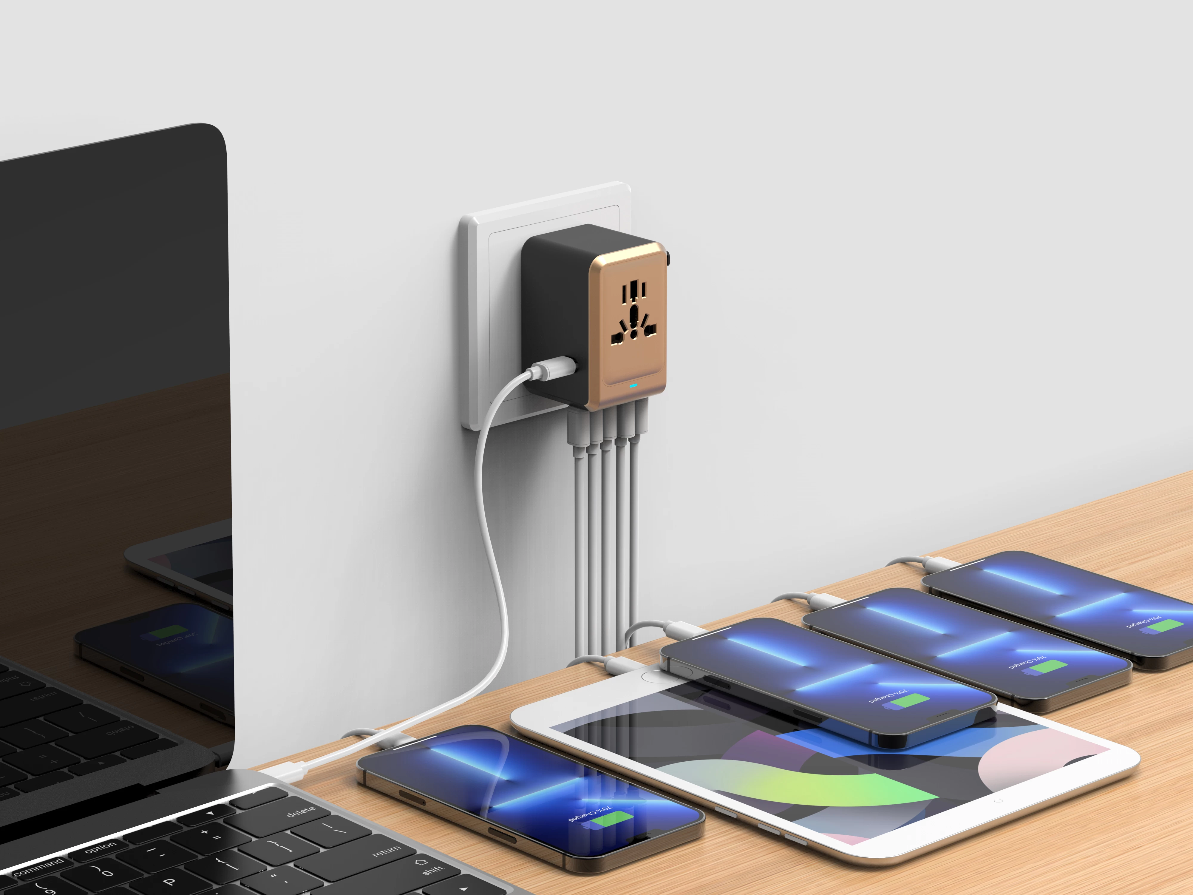 120W PD TurboLaptop Travel Adaptorwith 6 USB ports - GS26634