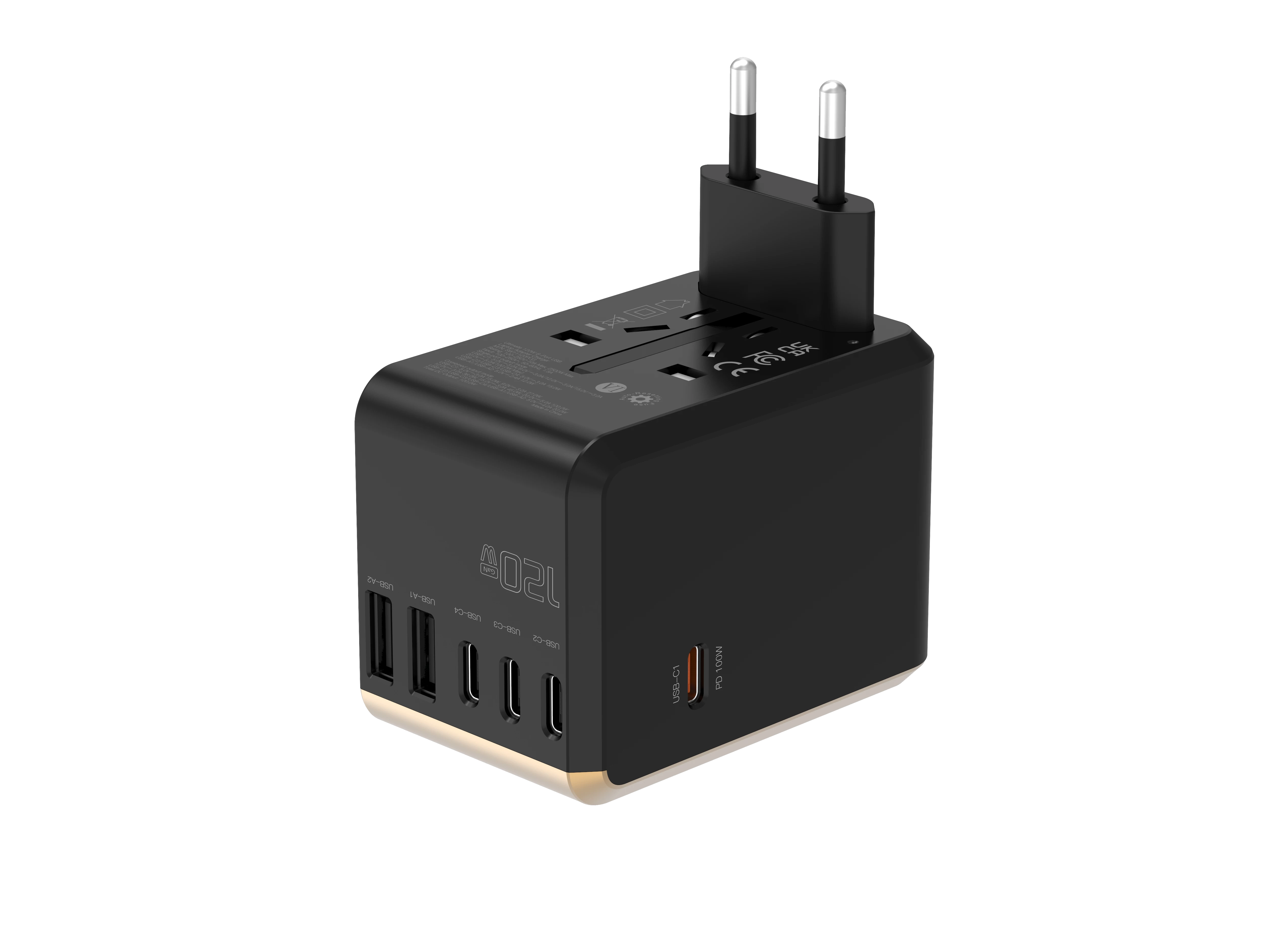 120W PD TurboLaptop Travel Adaptorwith 6 USB ports - GS26634