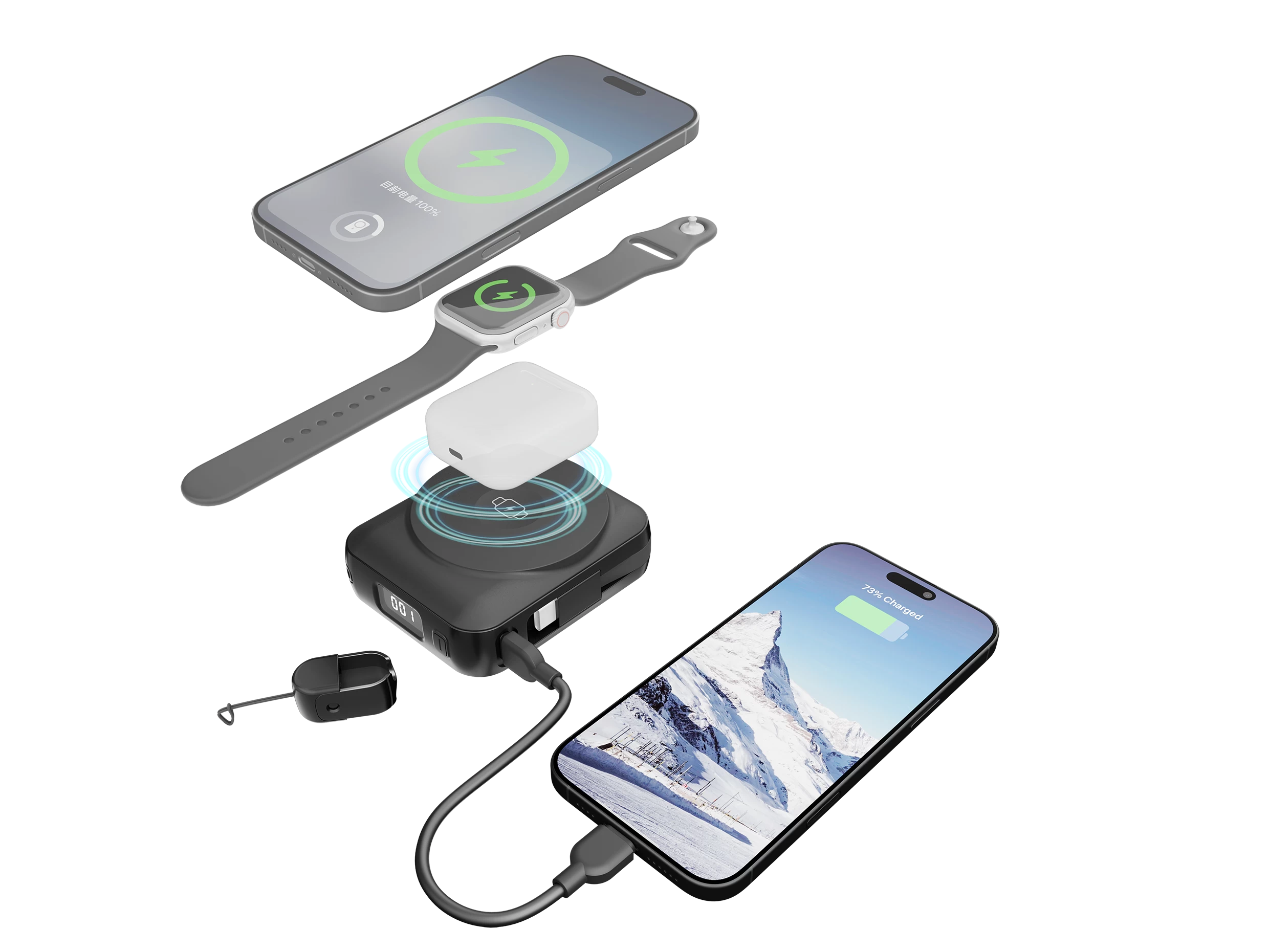 20W PD XS Multi-Tool Magnetic Wireless Charger
10000mAh with Integrated Charging Cables