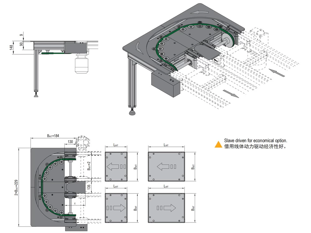 180° Round Belt Curve (slave driven) industrial conveyor product