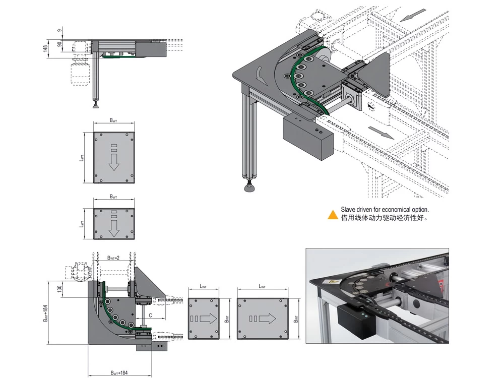 90º Round Belt Curve (slave driven) product view 1 for industrial conveying