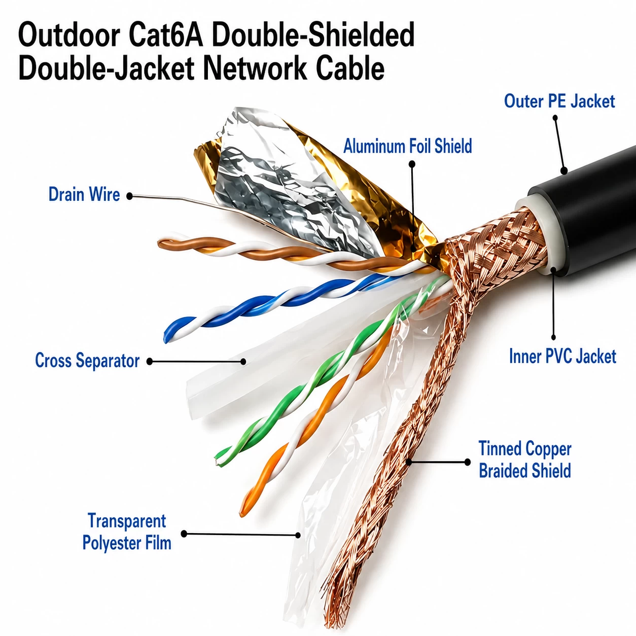 Outdoor Waterproof CAT6 UTP Double Sheath Network Cable