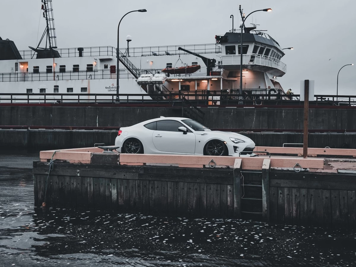 Vehicles Lined On Ferry Deck For Ocean Transport