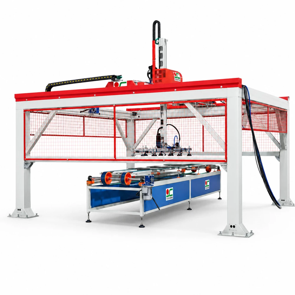 Servo gantry manipulator for automated flat glass loading and transfer