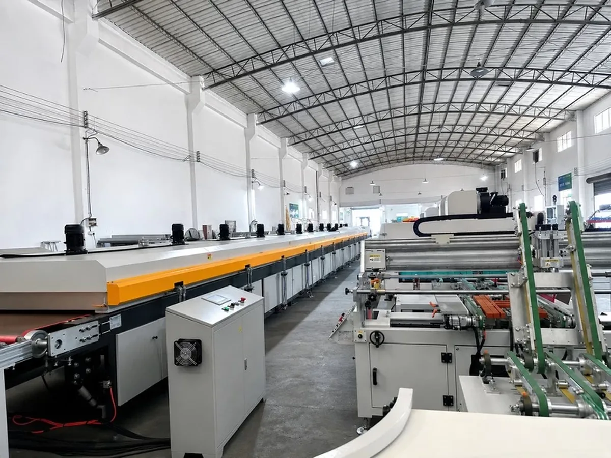 Industrial processing line with enclosed equipment stations